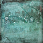 oyster shell, dutch gold, patina on Kumohadamashi paper, 6x6"