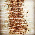 oyster shell, rust, pigment on Kumohadamashi paper, 6x6" - SOLD