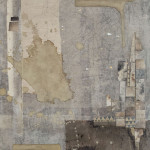 Unmilayati, 2020, 12x12", collage of various Japanese papers, gold ink, hand-foraged pigment from Whidbey Island